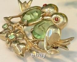 Vintage Weiss Rare Gold Tone Two Love Birds On A Branch Brooch Pin 1.9 Long EC