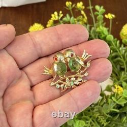 Vintage Weiss Rare Gold Tone Two Love Birds On A Branch Brooch Pin 1.9 Long EC