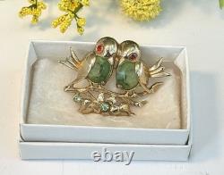 Vintage Weiss Rare Gold Tone Two Love Birds On A Branch Brooch Pin 1.9 Long EC
