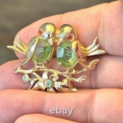 Vintage Weiss Rare Gold Tone Two Love Birds On A Branch Brooch Pin 1.9 Long EC