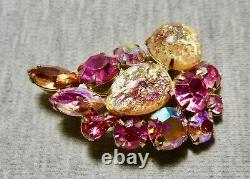 Vintage Weiss Rhinestone Brooch Pink & Iridescent Gold Excellent Condition