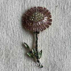 Vintage Weiss Rhinestone Flower Brooch Signed 4 Long Pin