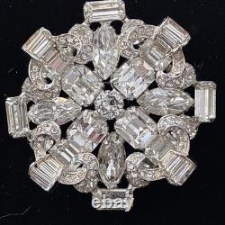 Vintage Weiss Signed Clear Rhinestone Brooch Silver Tone Statement Pin