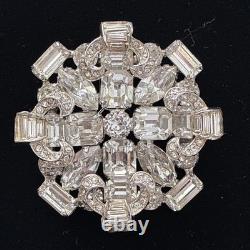 Vintage Weiss Signed Clear Rhinestone Brooch Silver Tone Statement Pin