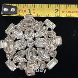 Vintage Weiss Signed Clear Rhinestone Brooch Silver Tone Statement Pin