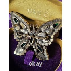 Vintage Weiss UV Green Butterfly Brooch Uranium Glass Rhinestone Signed Pin