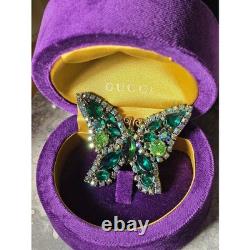 Vintage Weiss UV Green Butterfly Brooch Uranium Glass Rhinestone Signed Pin