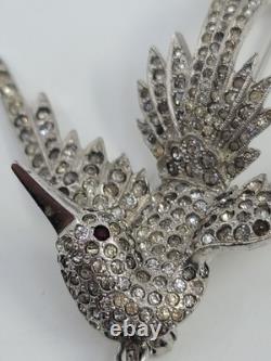 Vintage Welsbro 17j Mechanical Watch Bird Brooch Pin Rhinestone Works Rare