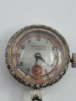 Vintage Welsbro 17j Mechanical Watch Bird Brooch Pin Rhinestone Works Rare