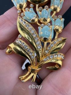 Vintage Welsbro Watch Brooch Tulips Pot Metal Rhinestone NICE Untested