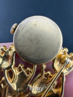 Vintage Welsbro Watch Brooch Tulips Pot Metal Rhinestone NICE Untested