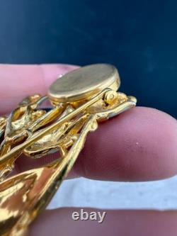 Vintage Welsbro Watch Brooch Tulips Pot Metal Rhinestone NICE Untested