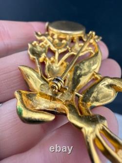 Vintage Welsbro Watch Brooch Tulips Pot Metal Rhinestone NICE Untested Vintage Welsbro Watch Brooch Tulips Pot Metal Rhinestone NICE Untested