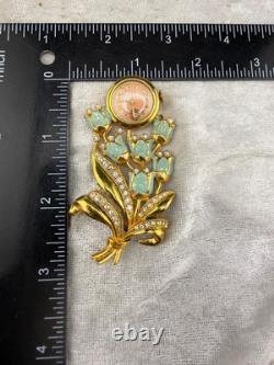 Vintage Welsbro Watch Brooch Tulips Pot Metal Rhinestone NICE Untested