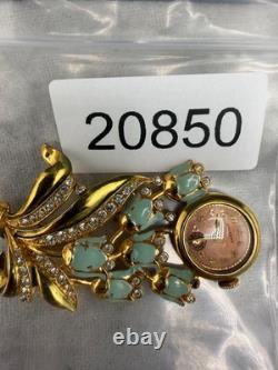 Vintage Welsbro Watch Brooch Tulips Pot Metal Rhinestone NICE Untested