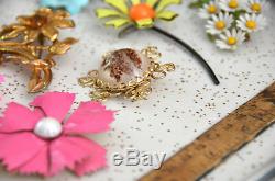 Vintage antique rarities oddities enamel flower brooch floral pin lot taxidermy