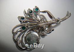 Vintage brooch art deco MASSIVE pave rhinestone figural watch pin enamel flower