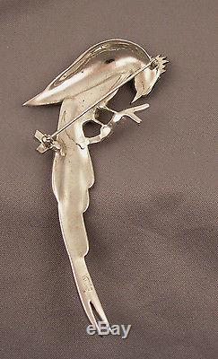 Vintage early MB mark Marcel Boucher Enameled Pave Rhinestone Exotic Bird Brooch