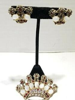 Vintage estate Crown Jewel Pin Brooch and earrings Crystal Rhinestones