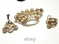 Vintage estate Crown Jewel Pin Brooch and earrings Crystal Rhinestones