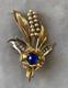 Vintage floral brooch with blue rhinestone and faux pearls 3.75