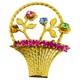 Vintage gold tone flower basket rhinestones designer brooch