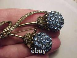 Vintage heavy pennino sterling silver blue and clear rhinestone pin / brooch