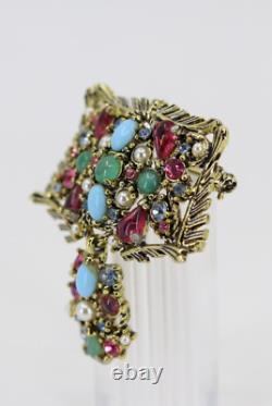 Vintage hollycraft brooch pin dangle turquoise multicolored rhinestones