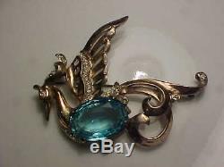 Vintage large Reja sterling silver blue stone belly peacock pin / brooch