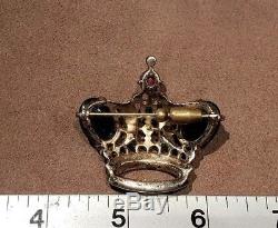 Vintage original jewel toned gold plated sterling Trifari crown pin brooch