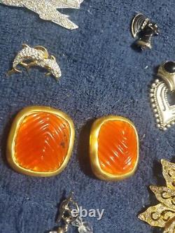 Vintage rhinestone brooch, gemstones and costume lot 26 pcs 60s 70s 80s