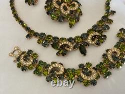 Vintage rhinestone necklace set, grand parure, earring, brooch, bracelet, WEISS
