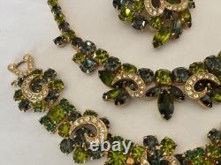 Vintage rhinestone necklace set, grand parure, earring, brooch, bracelet, WEISS