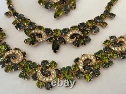 Vintage rhinestone necklace set, grand parure, earring, brooch, bracelet, WEISS