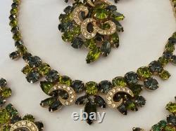 Vintage rhinestone necklace set, grand parure, earring, brooch, bracelet, WEISS