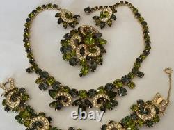 Vintage rhinestone necklace set, grand parure, earring, brooch, bracelet, WEISS