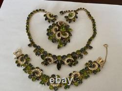 Vintage rhinestone necklace set, grand parure, earring, brooch, bracelet, WEISS