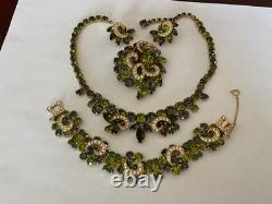 Vintage rhinestone necklace set, grand parure, earring, brooch, bracelet, WEISS
