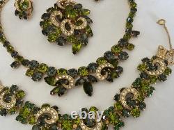 Vintage rhinestone necklace set, grand parure, earring, brooch, bracelet, WEISS