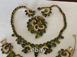 Vintage rhinestone necklace set, grand parure, earring, brooch, bracelet, WEISS