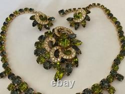 Vintage rhinestone necklace set, grand parure, earring, brooch, bracelet, WEISS