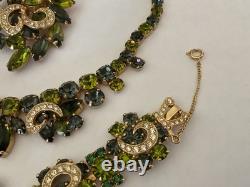 Vintage rhinestone necklace set, grand parure, earring, brooch, bracelet, WEISS