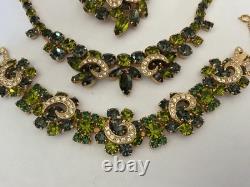 Vintage rhinestone necklace set, grand parure, earring, brooch, bracelet, WEISS