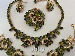 Vintage rhinestone necklace set, grand parure, earring, brooch, bracelet, WEISS
