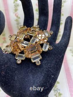 Vintage signed House of Schrager Creation Rhinestone brooch champagne color