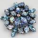 Vintage signed Regency blue shades navette molded glass rhinestone AB brooch Pin
