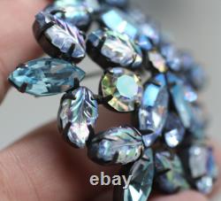 Vintage signed Regency blue shades navette molded glass rhinestone AB brooch Pin