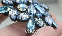 Vintage signed Regency blue shades navette molded glass rhinestone AB brooch Pin