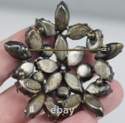 Vintage signed Regency blue shades navette molded glass rhinestone AB brooch Pin