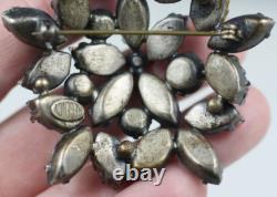 Vintage signed Regency blue shades navette molded glass rhinestone AB brooch Pin